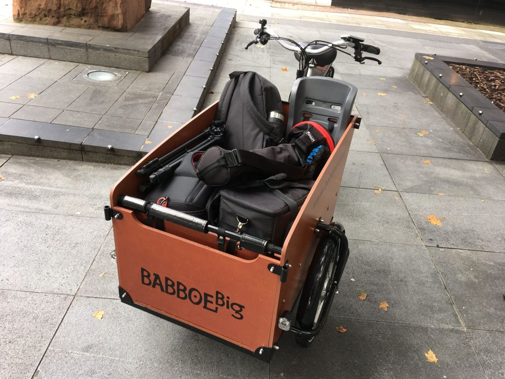 A cargo bike filled with camera kit