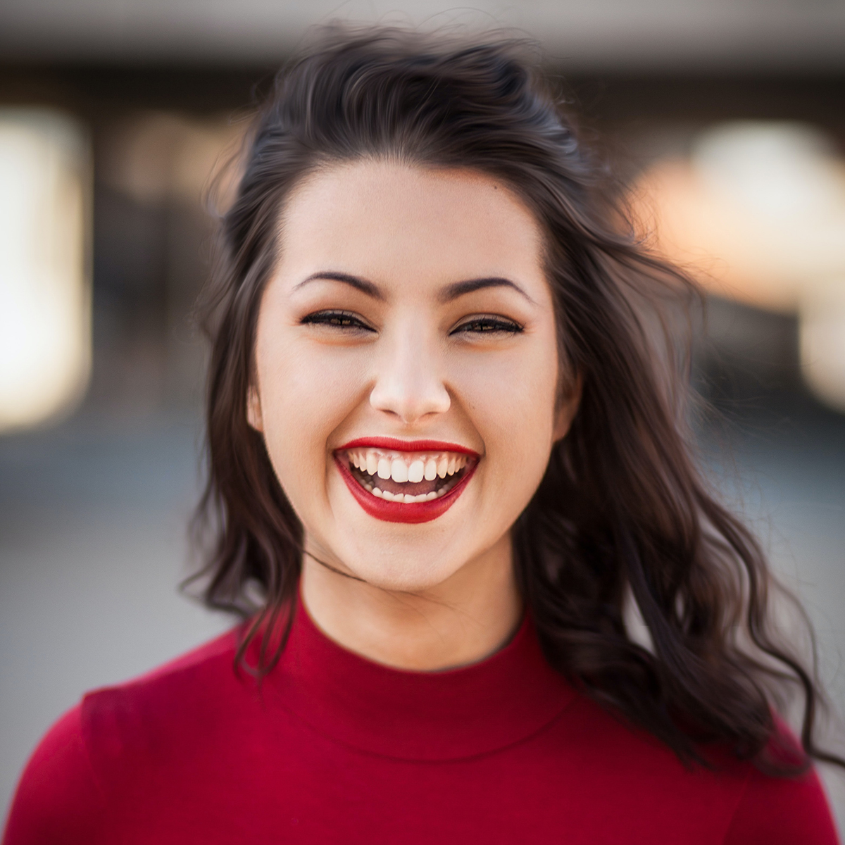 A woman smiling