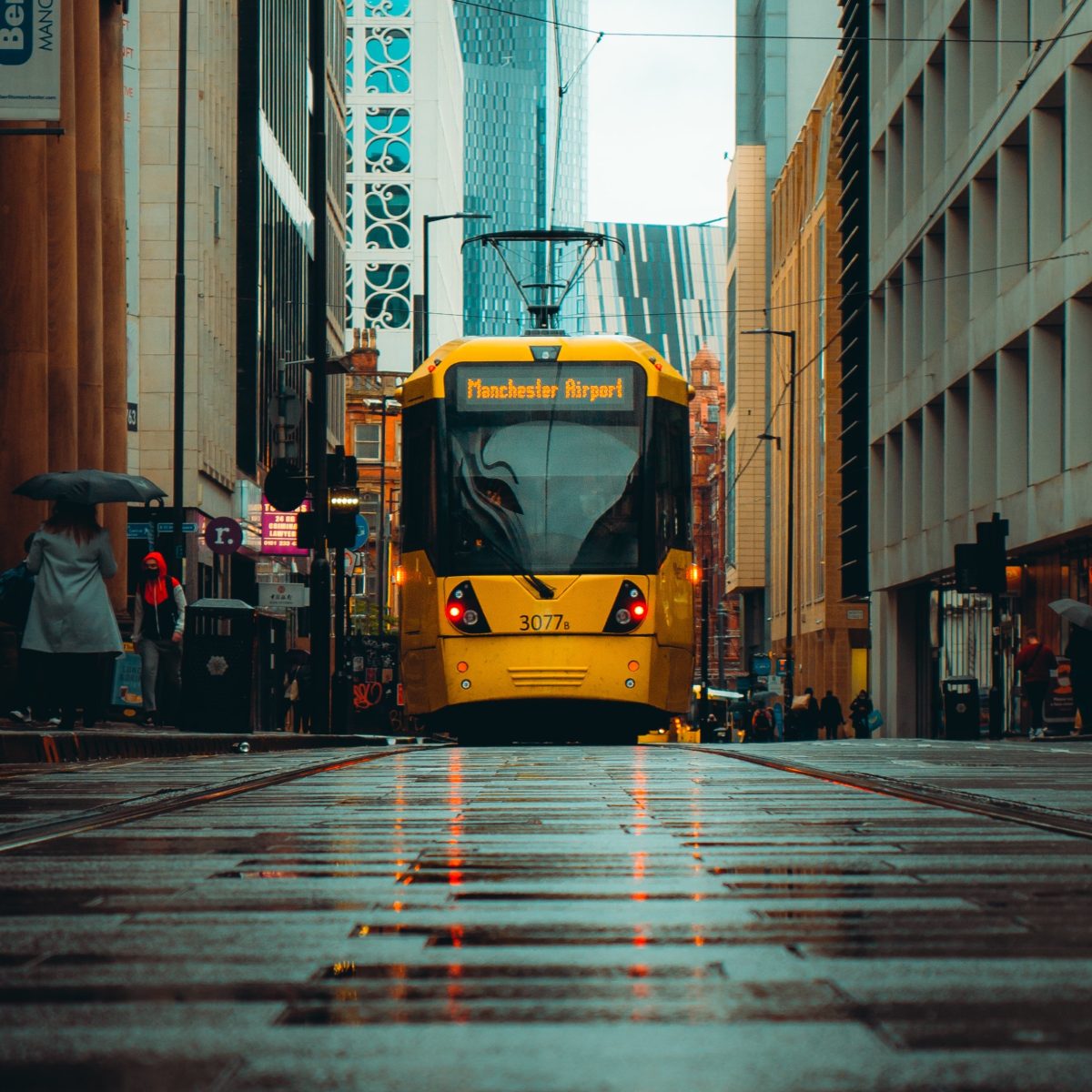 Tram in Manchester city centre. Photo credit Zohaib Alam on Unsplash.